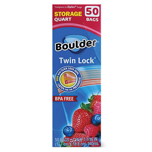 Boulder Quart Storage Twin Lock Bags, 50 count